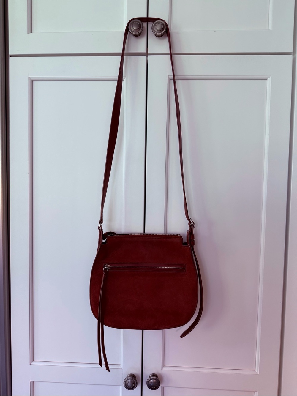 AllSaints Burgundy Leather Crossbody Bag